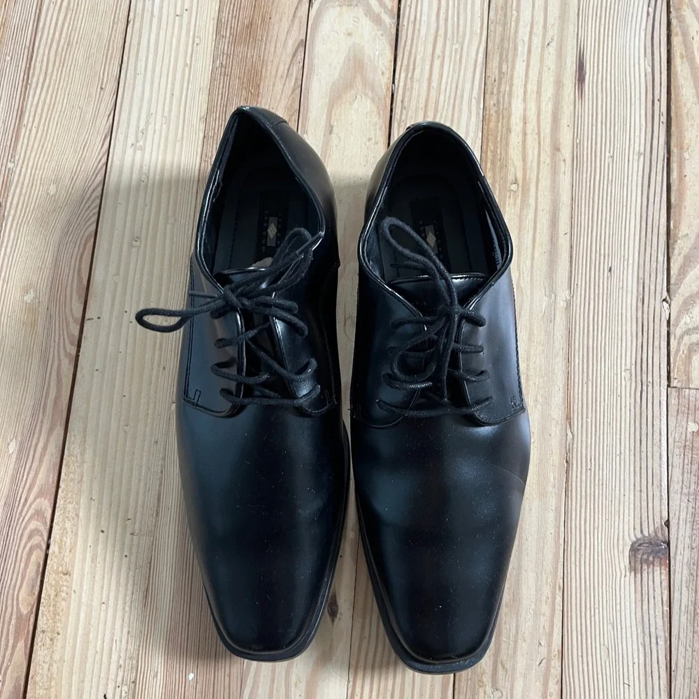 Joseph Abboud Mens Black Leather Derby Dress Shoes Square Toe Lace Up 10M Preppy